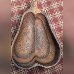 Vintage Monkey Pod Wood Pear Shaped Dish Bowl Nut Dish Trinket Tray Candy Dish